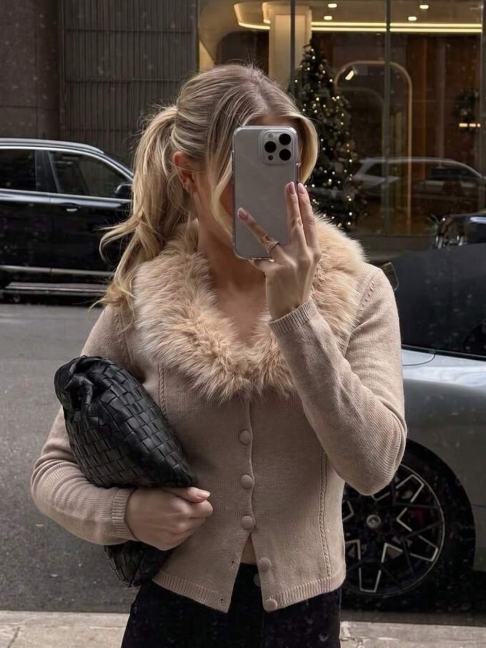Autumn/Winter Cute Commuter Style Y2K Fashion Sexy Khaki Fur Collar Knit